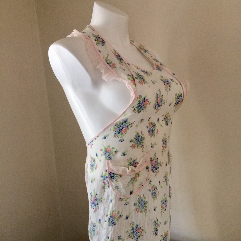 Vintage apron cotton 1 pocket cottagecore ruffled - Picture 7 of 7